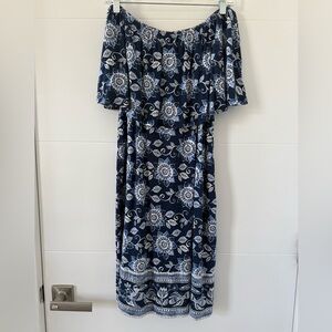 J.Jill Blue Print Off the Shoulder Sundress. Size Small.